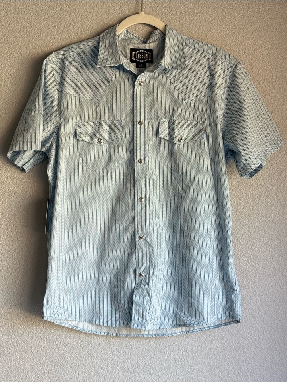 Gibson Light Blue Striped Short-Sleeve Western Shirt